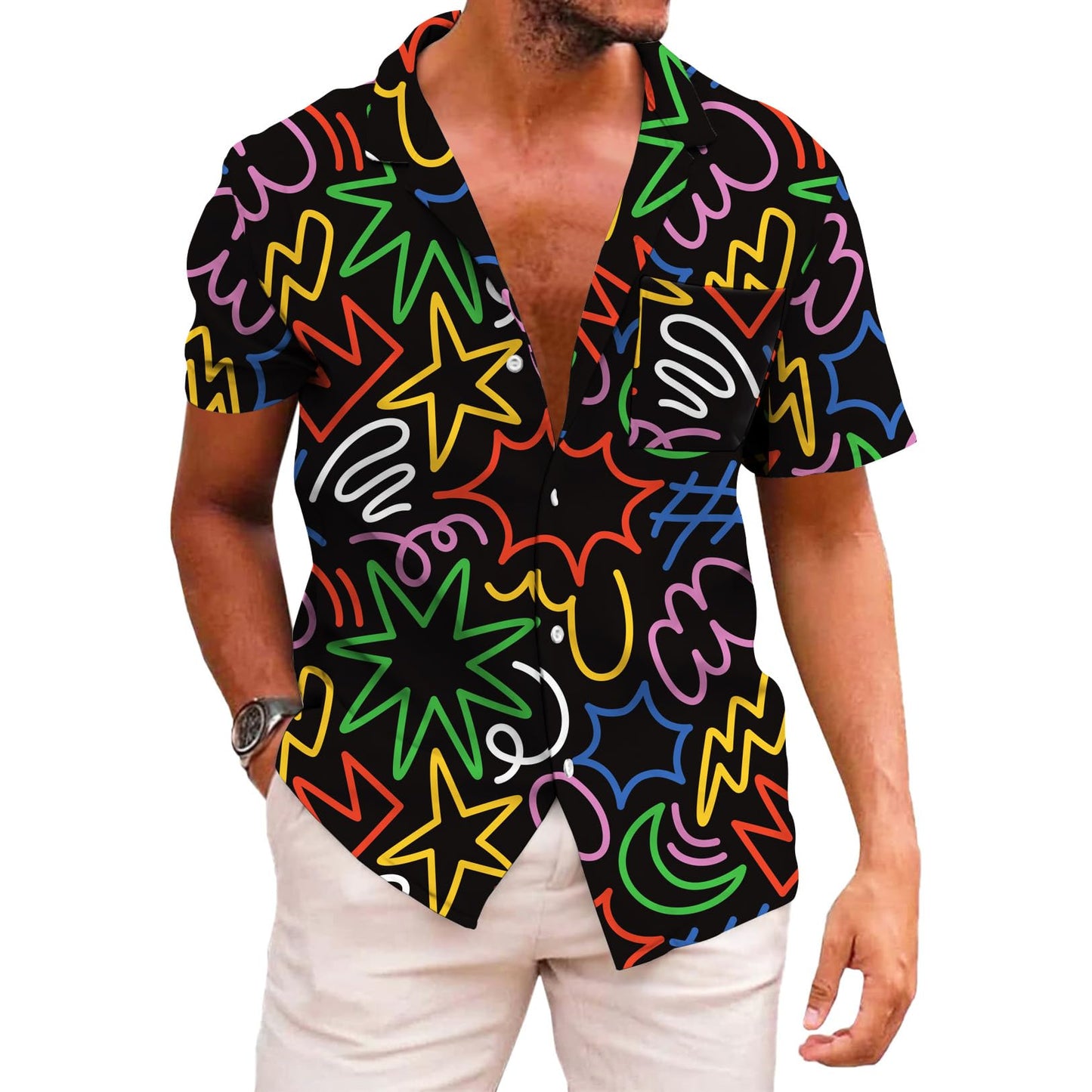 HOTKYKU Funky Hawaiian Shirt for Men Palm Beach Shirts Tropical Vacation Clothes