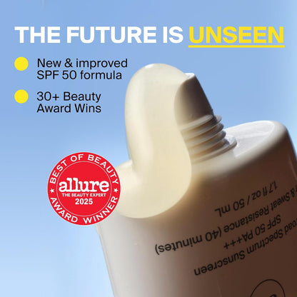 HOTSupergoop! Unseen Sunscreen - SPF 50 - Clear & Invisible Face Sunscreen + Broad Spectrum + Makeup-Gripping Primer - Weightless, Scentless, Oil Free