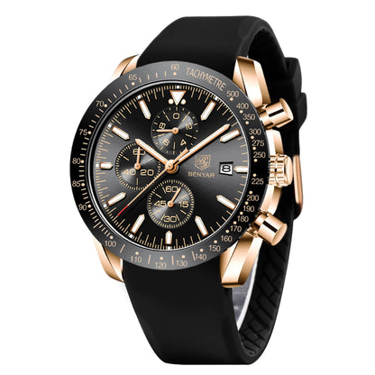 HOTBENYAR Mens Watches Quartz Analog Chronograph Waterproof Wrist Watches for Men Fashion Business Work Casual Sport Dress Watch with Calendar