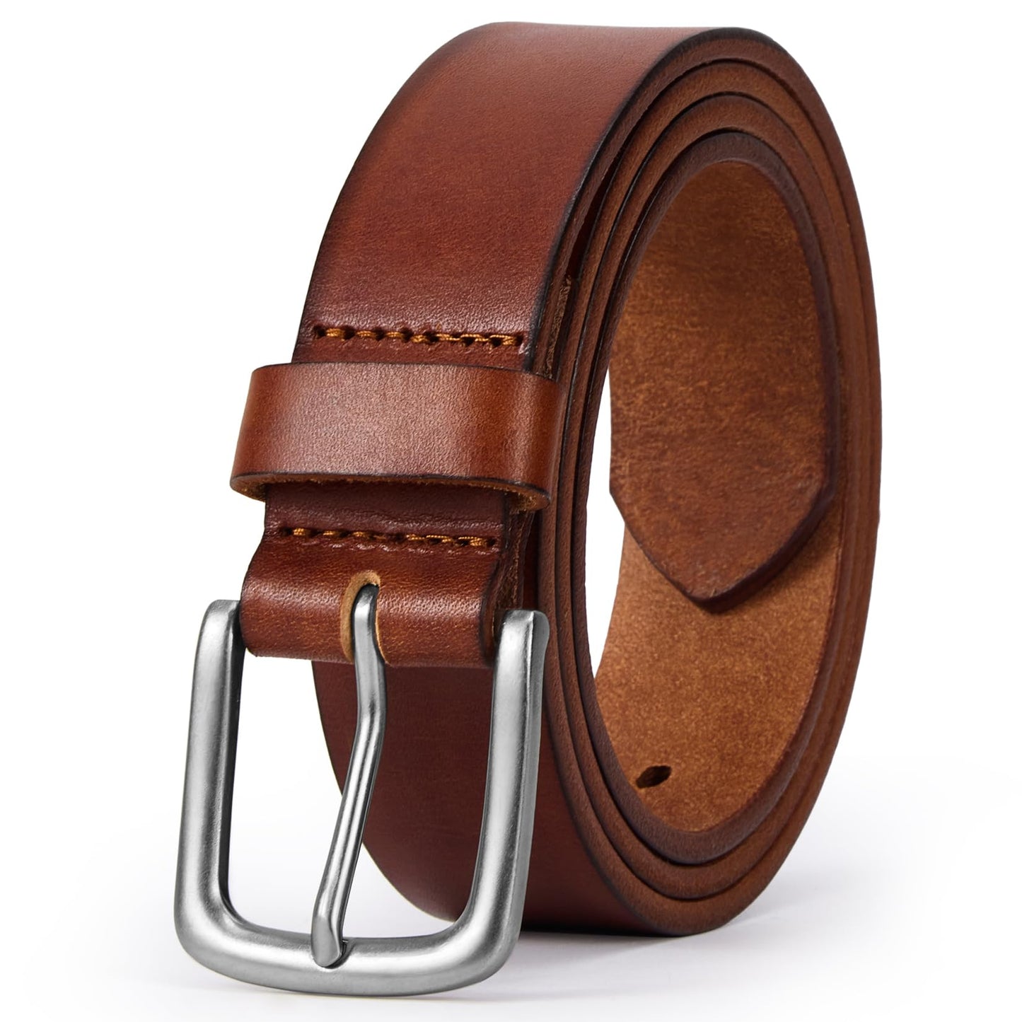 HOTVATAN Men's Full Grain Leather Casual Every Day Jeans Belts, Handmade Men Leather Belt with Gift Box