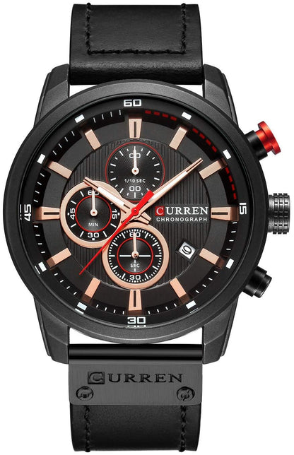 HOTFANMIS Mens Sport Military Analog Quartz Watch Chronograph Classic Casual Business Dress Waterproof Watch Multifunctional Wristwatch with Leather Strap