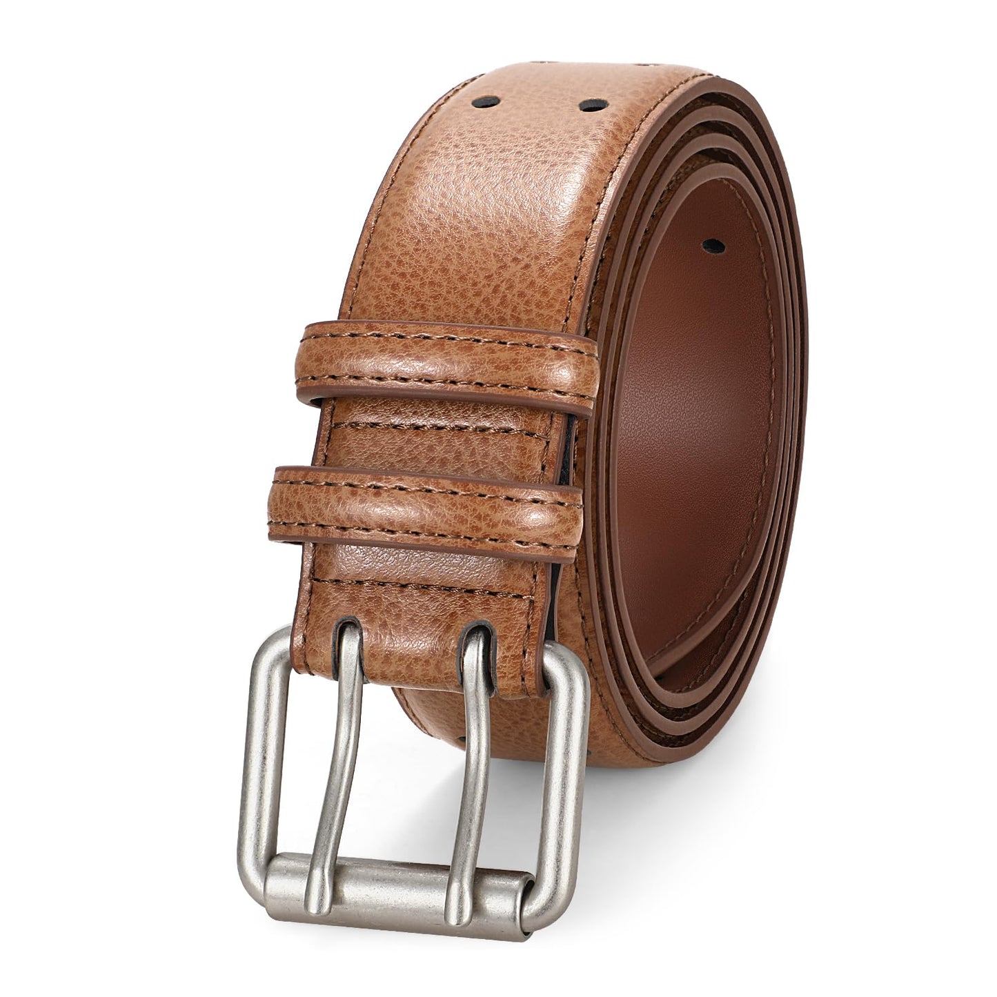 HOTJASGOOD Men Double Prong PU Leather Belt Casual Work Heavy Duty Belt Double Grommet Holes Belt for Jeans