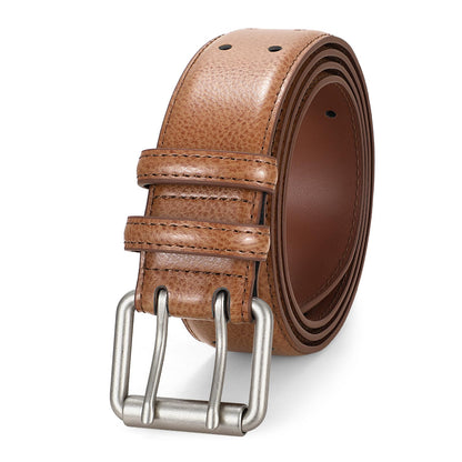 HOTJASGOOD Men Double Prong PU Leather Belt Casual Work Heavy Duty Belt Double Grommet Holes Belt for Jeans