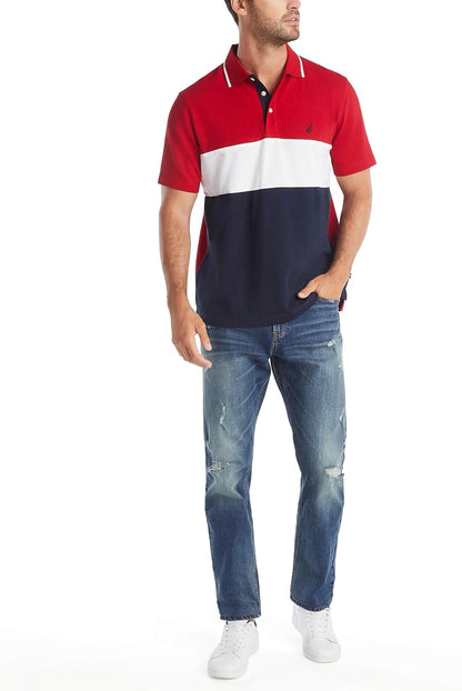 HOTNautica Men's Short Sleeve 100% Cotton Pique Color Block Polo Shirt