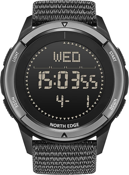 HOTNORTH EDGE ALPS Outdoor Digital Compass Watch for Men | Pedometer, 50M Water Resistance, EL Backlight, Lightweight Carbon Fiber Case and Black Nylon Strap