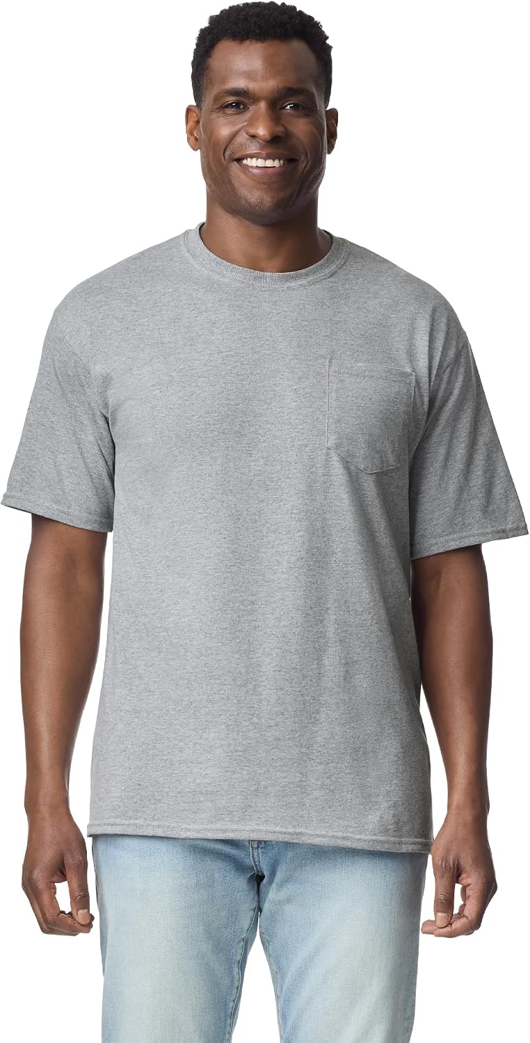 HOTGildan Unisex Adult DryBlend Workwear T-Shirts with Pocket, 2-Pack
