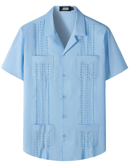 HOTJOGAL Mens Guayabera Shirts Cuban Short Sleeve Casual Button Down Beach Shirt