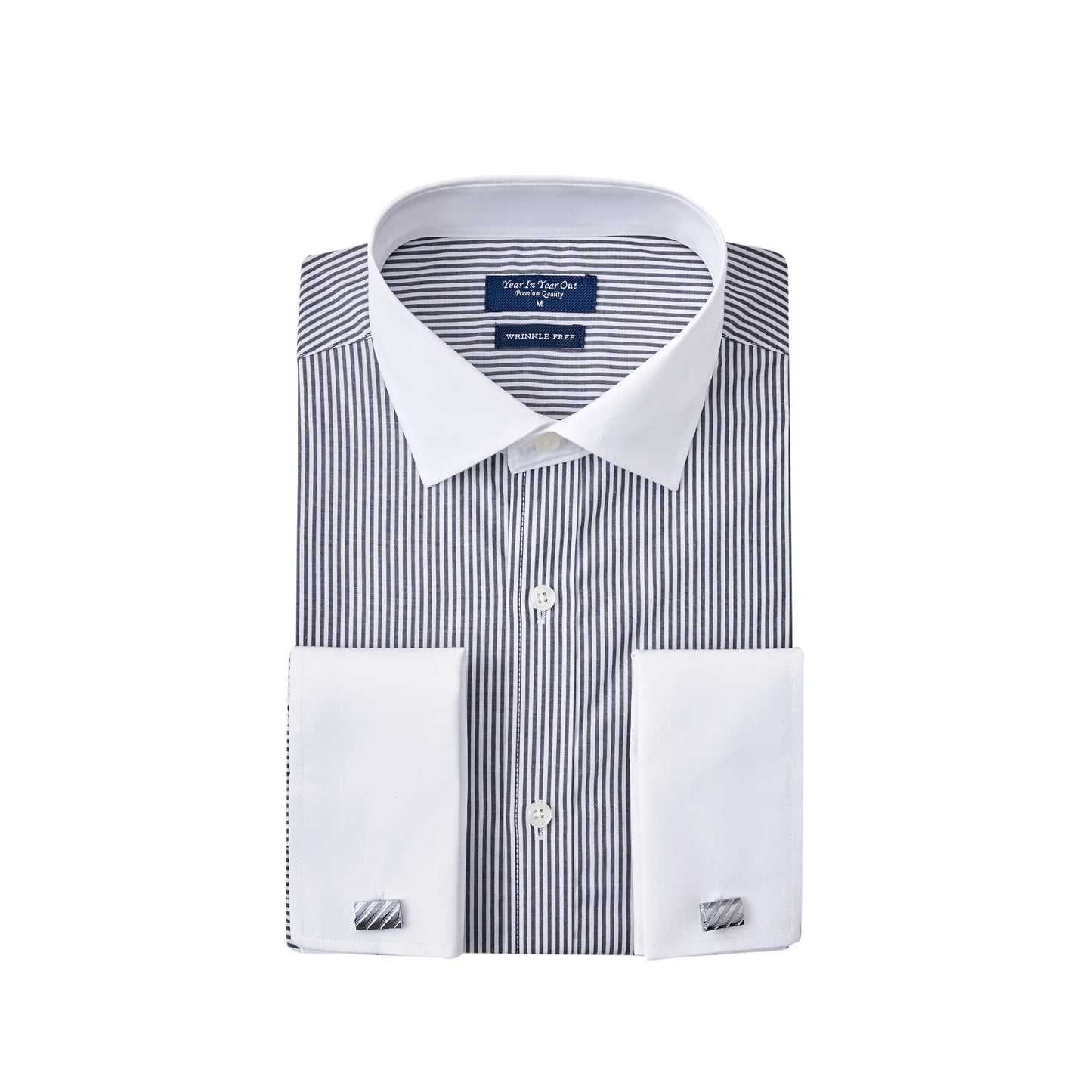 HOTYear In Year Out French Cuff Wrinkle Free Dress Shirt for Men Regular Fit Long Sleeve Wrinkle Resistant Shirt