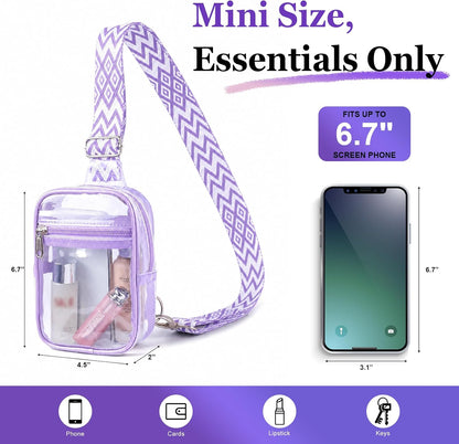 HOTMini Clear Crossbody Bag Stadium Approved | Cute Transparent Phone Purse with Adjustable Patterned Strap for Concerts, Festivals & Sports - Purple