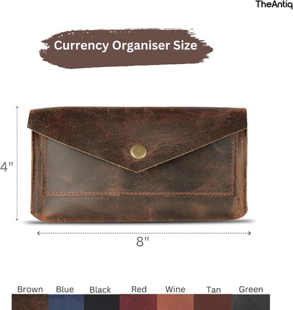 HOTBrown Leather Cash Envelopes for Money - Small Money Pouch With Mobile Holder, Handmade Leather Wallets Currency Holder - Money Organizer for Cash Money Bag for Travel Wallets for Women