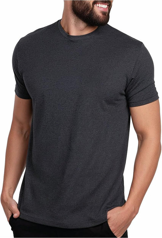 HOTMens T Shirts Soft Cotton Crew Neck Athletic Fit Casual Tees S-4XL | Soft cotton blend casual tee shirts with 4-way stretch - tag-free athletic fit for gym, work & casual wear. A go-to gift.