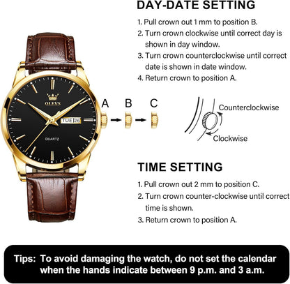 HOTQBAIZI Men's Casual Leather Watch, Easy to Read Three-Hand Analog Stainless Steel Watches for Men, Minimalist Day Date Waterproof Luminous Mens Quartz Wristwatch