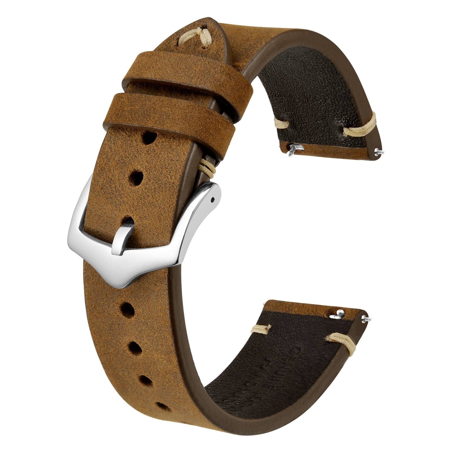 HOTBISONSTRAP Men's Watch Bands, Hand-Stitched Leather Watch Straps, Quick Release, 18mm 19mm 20mm 21mm 22mm