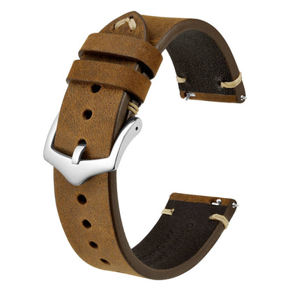 HOTBISONSTRAP Men's Watch Bands, Hand-Stitched Leather Watch Straps, Quick Release, 18mm 19mm 20mm 21mm 22mm