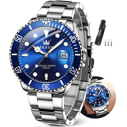 HOTOLEVS Watches Men Waterproof Luxury Big Face Mens Watch Stainless Steel Day Date Quartz Analog Dress Watches for Men Luminous Reloj para Hombres (Green/Blue/Black/Gold)