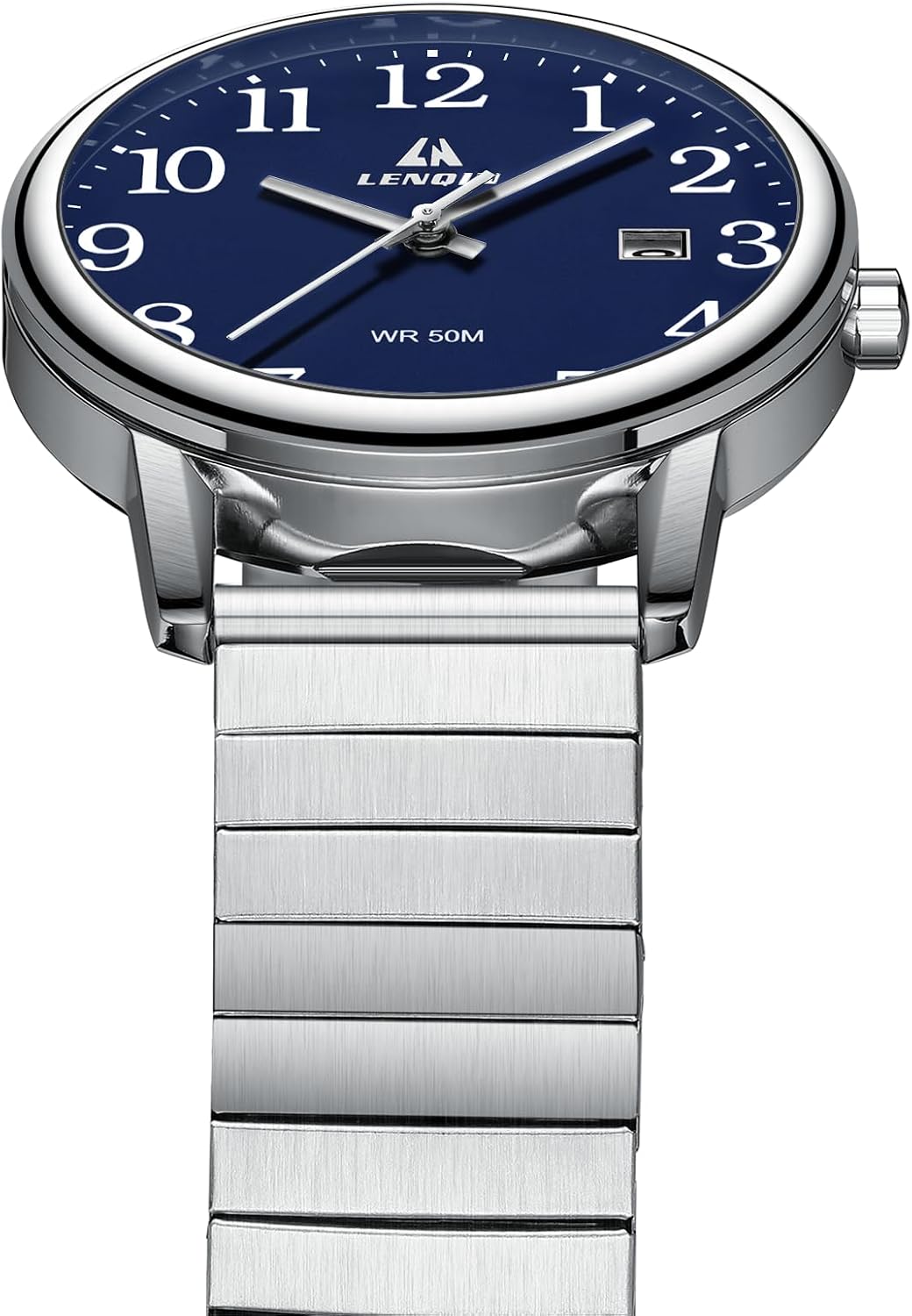 HOTLN LENQIN Mens Watches Easy Read Analog Quartz Waterproof Watch for Men | Sport watch with Date and 38mm Stainless Steel Expansion Band,3ATM Daily Waterproof, Minimalist Business Style