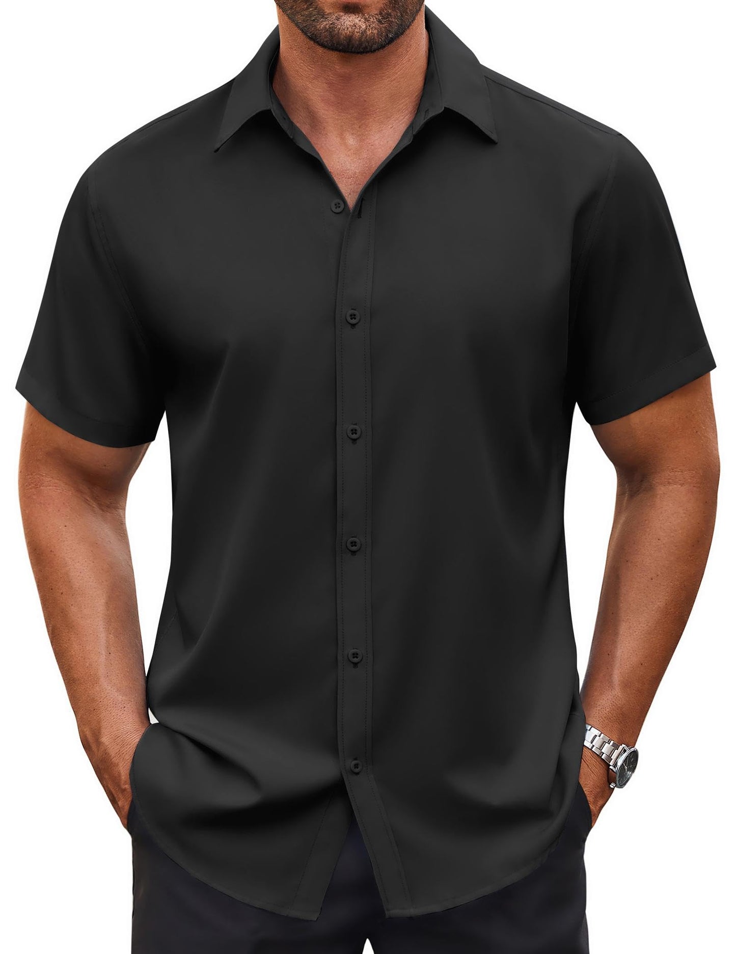 HOTCOOFANDY Men's Button Down Shirt Short Sleeve Dress Shirt Casual Beach Summer Wedding Shirt