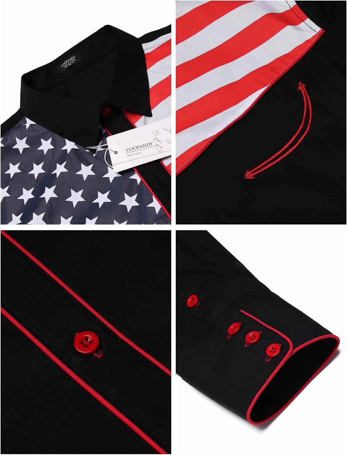 HOTCOOFANDY Men's American Flag Button Down Shirts Western Cowboy Shirt Slim Fit Patriotic Long Sleeve Shirt