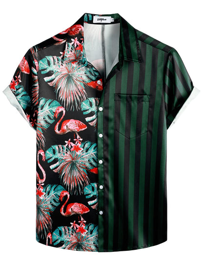 HOTVATPAVE Mens Hawaiian Flamingo Shirt Casual Tropical Summer Beach Shirts | Animal Print, Button Down Short Sleeve, Stylish, Untucked, Vacation, Floral, Cruise, Date, Party, Rave, Concert, Pocket