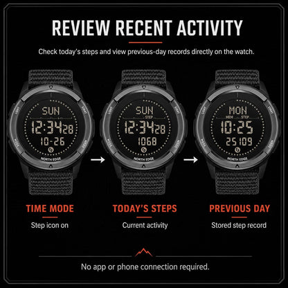 HOTNORTH EDGE ALPS Outdoor Digital Watch for Men | No app or charging, compass, step tracking and 50M water resistance
