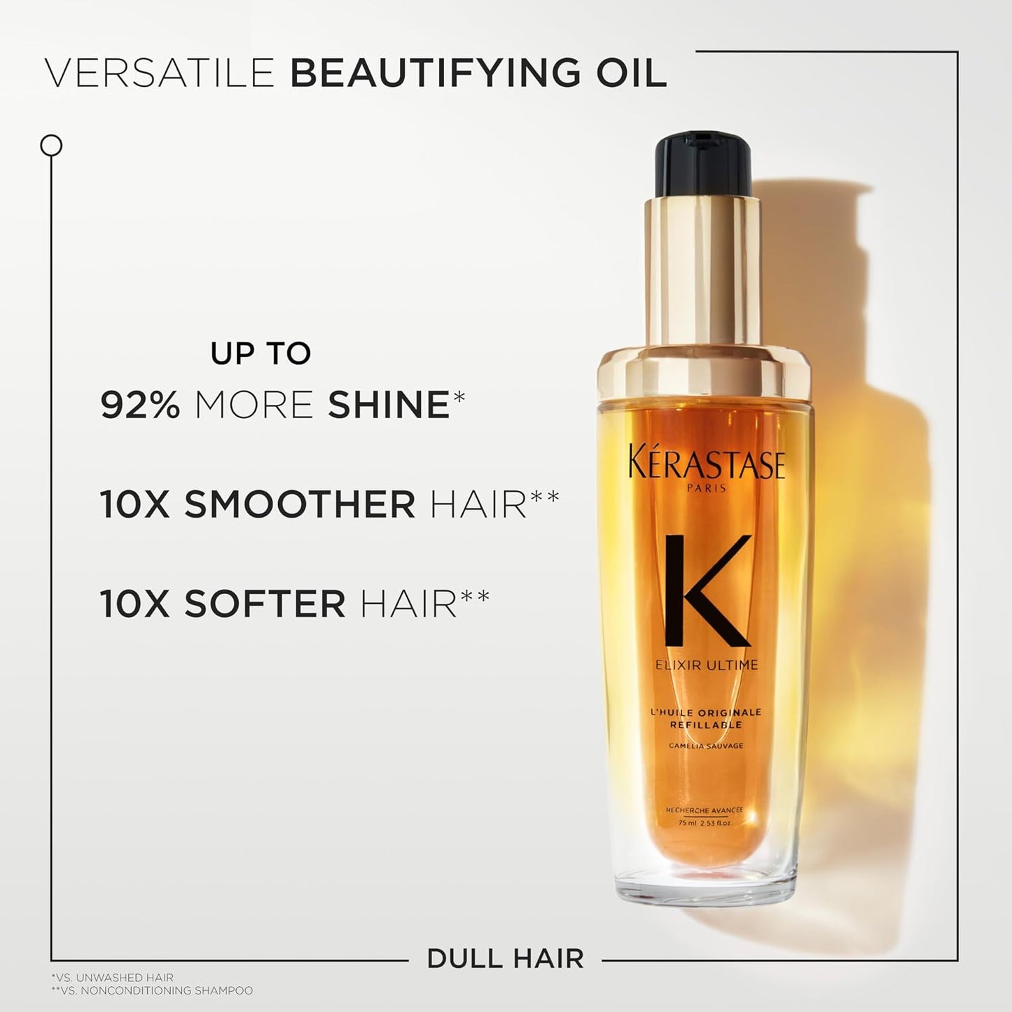 HOTKerastase Elixir Ultime Refillable Hair Oil - Hydrates & Smoothes Frizz, Adds Shine, With Wild Camellia, Sandalwood and Freesia Fragrance, Nourishes & Strengthens Hair