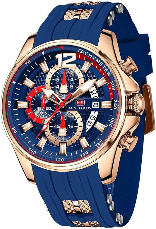 HOTMF MINI FOCUS Men Watch Casual Fashion Wrist Watches (Chronograph/Waterproof/Luminous/Calendar) Silicon Band Quartz Watches for Men