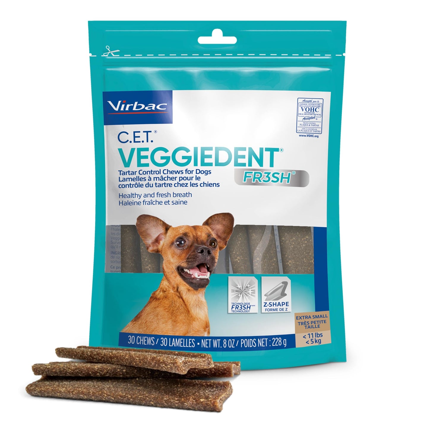 HOTC.E.T. Veggiedent Fr3sh Plaque and Tartar Control Chews for Dogs, Medium | Vet recommended dental chews, plant-based formula, supports canine digestive health, VOHC approved for plaque & tartar