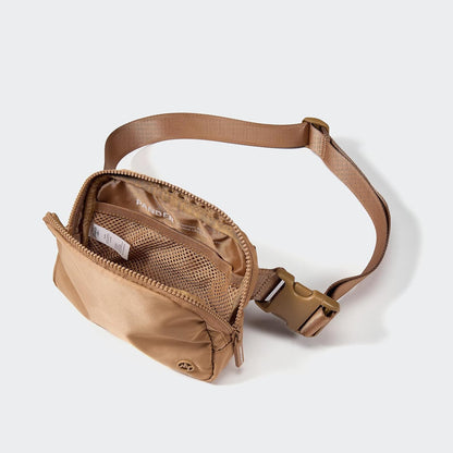 HOTPander Two Way Zipper Fanny Pack Nylon Everywhere Belt Bag for Women, Water Repellent Waist Packs, Crossbody Bags with Adjustable Strap (Caramel Brown).