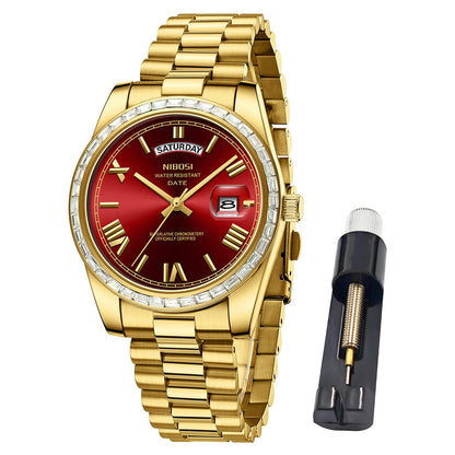 HOTNIBOSI Men's Watches Analog Quartz Diamond Bezel Stainless Steel Dial Rose Gold Silver Watches for Men Waterproof Business Classic Dress Wrist Watch with Day Date