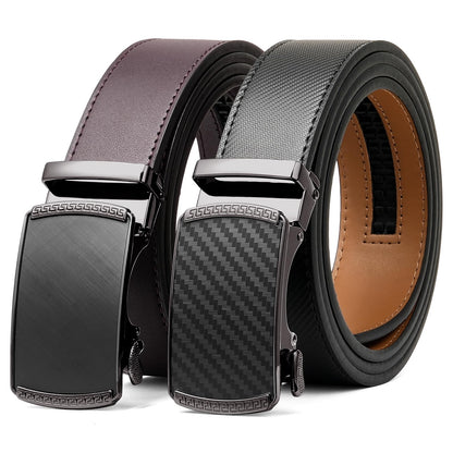 HOTSENDEFN 2 Pack Ratchet Belt Men, Men Leather Belts in Gift Set Box for Dress Casual, Size Adjustable Trim to Fit