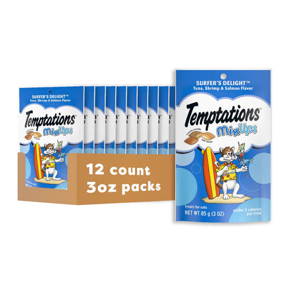 HOTTemptations Cat Treats MixUps Surfer's Delight, Tuna, Shrimp, Salmon Flavor, Crunchy and Soft Cat Treats, 30 oz. Tub