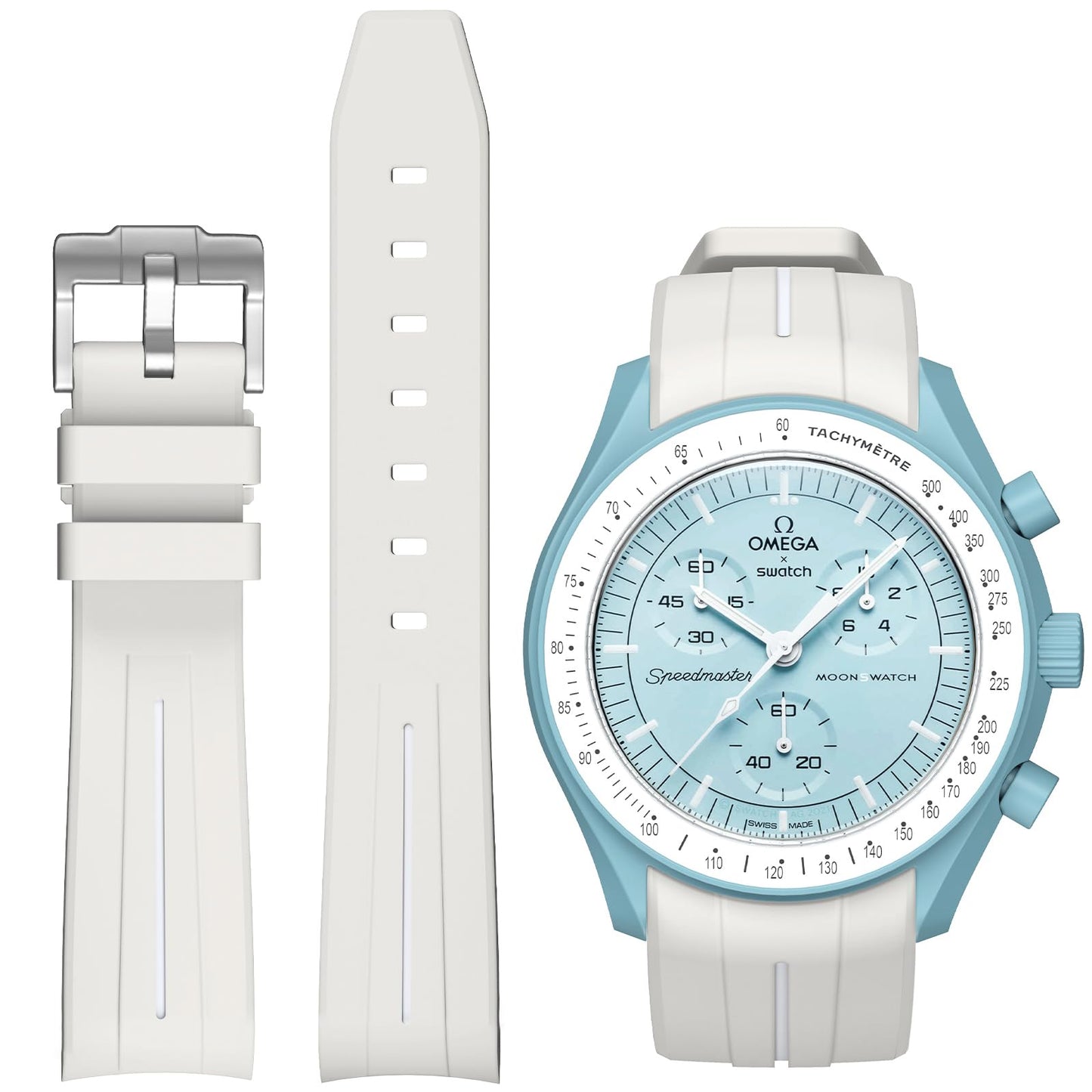 HOTBands for Moonswatch Watch,Curved No Gap Rubber Strap Compatible with Omega X Swatch Moonswatch Speedmaster/Rolex/SEIKO 20mm Watch,Swatch Omega Moonswatch Speedmaster Watch Replacement Band Men Women