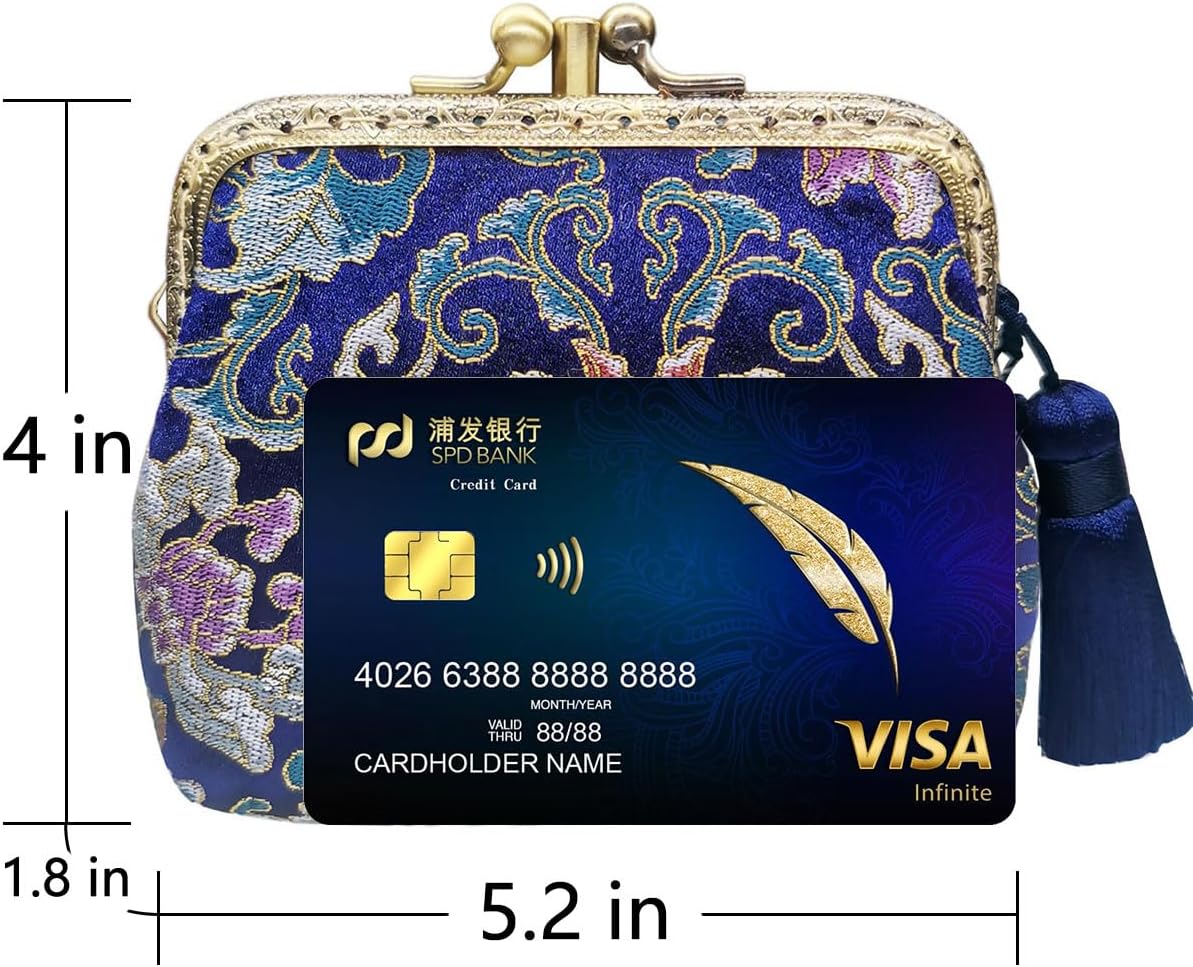 HOTVintage Brocade Buckle Coin Purse Kiss-lock Wallet for Women(blue)