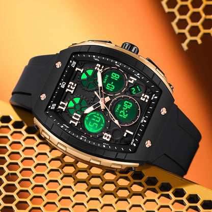 HOTfindtime Watches for Men Relojes para Hombres Wristwatch with Digital Analog Dual Time Display Countdown Stopwatch Punk Cool Design 5ATM Waterproof Mens Watch | Reloj de Hombre Rectangle Design Digital Analog Dual Time Display Countdown Stopwatch Punk