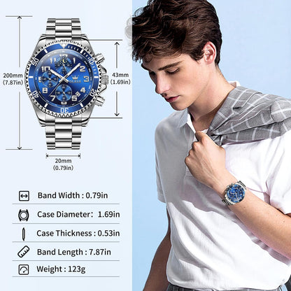 HOTOLEVS Watches for Men Stainless Steel Dress Men Watch with Date Big Face Chronograph Waterproof Luxury Fashion Watch Blue/Black/Gold/Green/Silver Face Relojes para Hombres