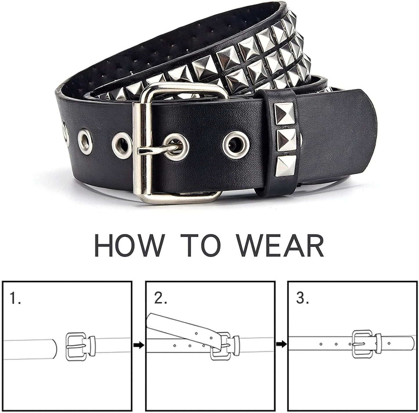 HOTStudded Belt, Metal Punk Rock Rivet Belt with Bright Pyramid Studded for Women Men
