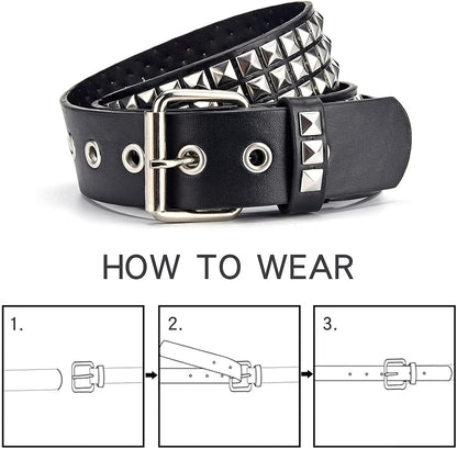 HOTStudded Belt, Metal Punk Rock Rivet Belt with Bright Pyramid Studded for Women Men