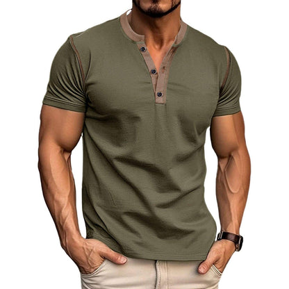 HOTMen's Casual Henley Shirts Classic Button Cotton Short Sleeve T-Shirt Summer Basic Solid Lightweight Tees Tops