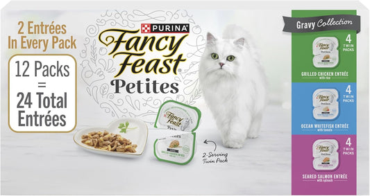 HOTPurina Fancy Feast Gourmet Wet Cat Food Variety Pack, Petites Gravy Collection, break-apart tubs, 24 servings - (Pack of 12) 2.8 oz. Tubs