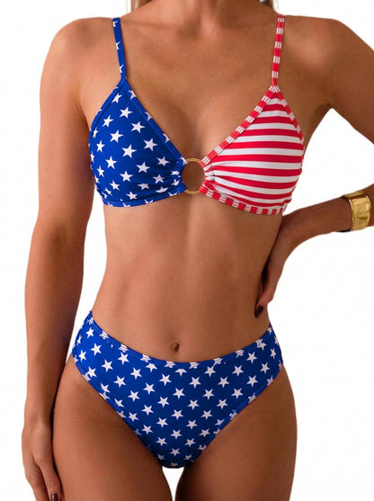 HOTTainehs Women's Two Piece Bikini Sets O Ring Front Top Ditsy Floral Triangle Swimsuits Cheeky Bathing Suit