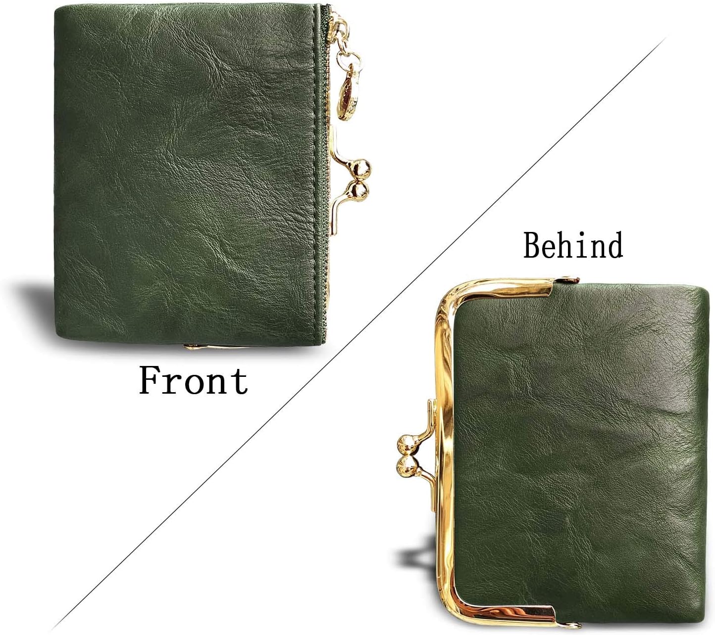 HOTPofeeXIO Womens Wallet RFID Small Compact Bifold Leather Vintage Wallet,Ladies Coin Purse with Zipper and Kiss Lock