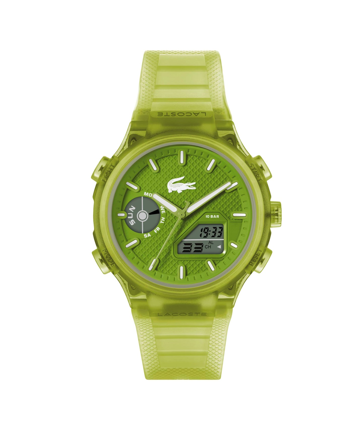 HOTLacoste LC33 Men’s Analog-Digital Quartz Watch - Silicone Strap with Crocodile Texture, TR90 Octagonal Case, Alarm, Chronograph and Calendar -Bold, Sporty Timepiece