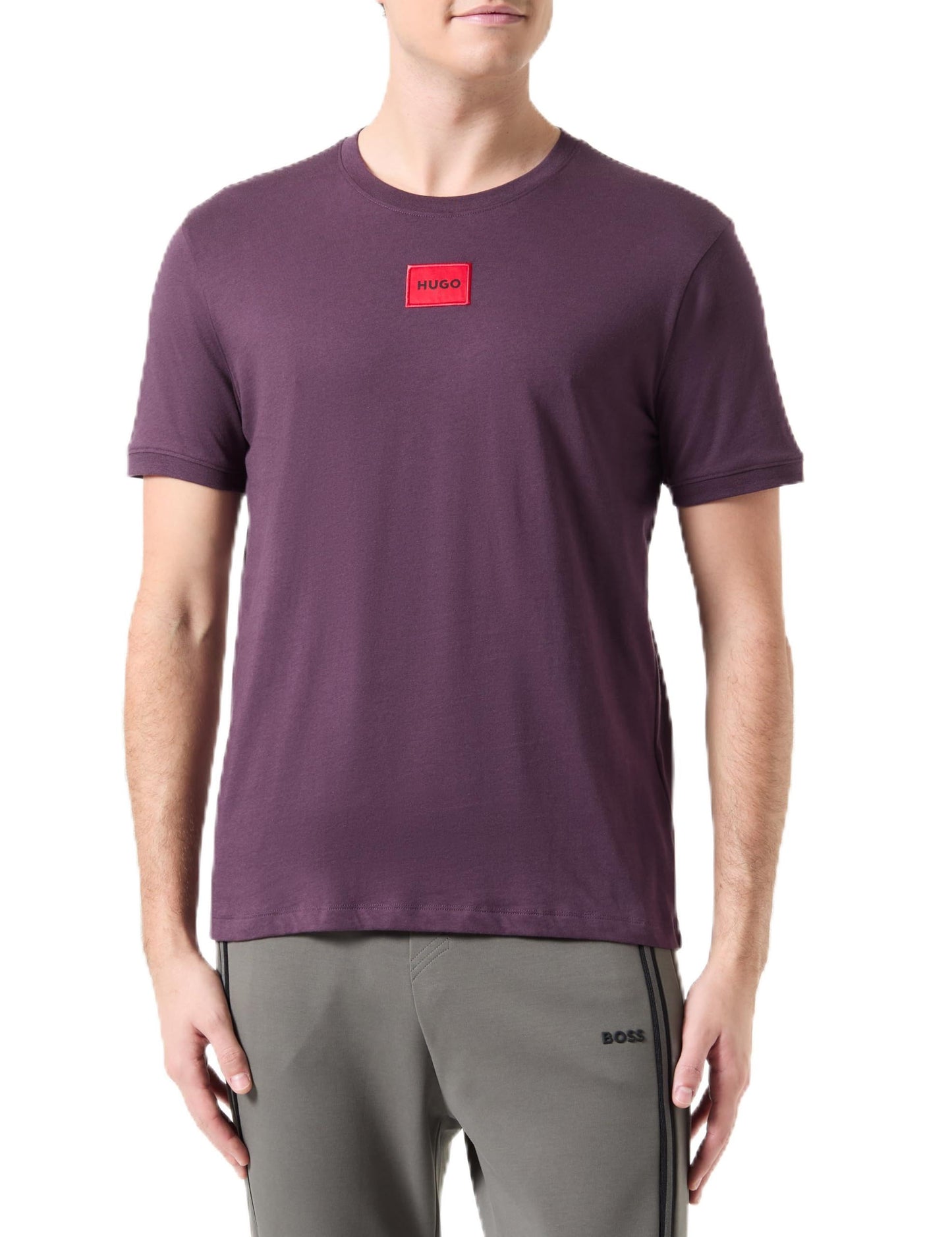 HOTHugo Mens Ribbed Crew Neck Regular Fit Center Logo T-Shirt