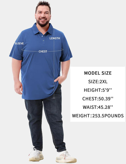 HOTIdtswch Men's Big and Tall Polo Shirts UPF 50+ Casual Work Quick Dry Short Sleeve Collared Golf Shirt（XL-8XL）