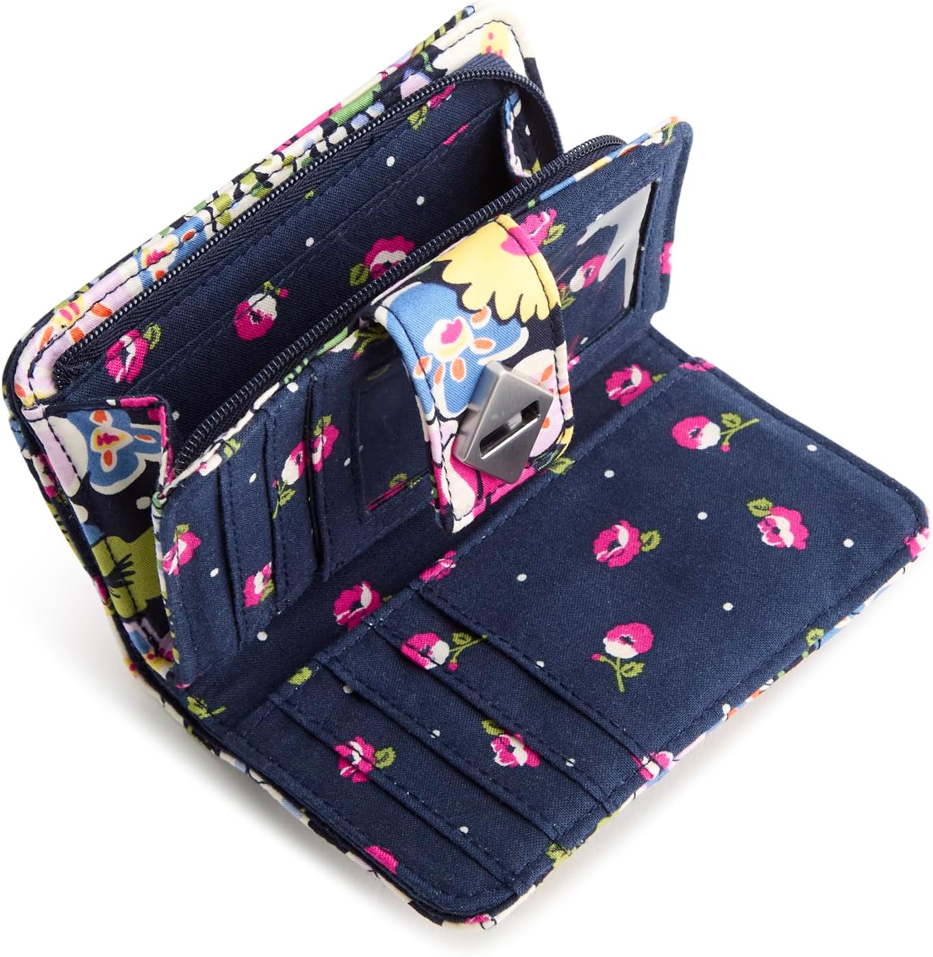 HOTVera Bradley Women's Premium Cotton Small Turnlock Wallet – Poppy Fields