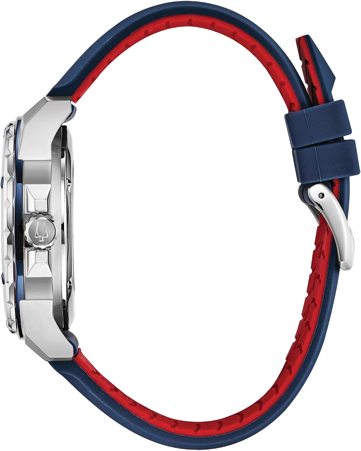 HOTBulova Men's Marine Star 'Series A' Automatic Stainless Steel Case with Blue Textured Silicone Strap, Open Aperture, Silver White Dial Model: 98A225