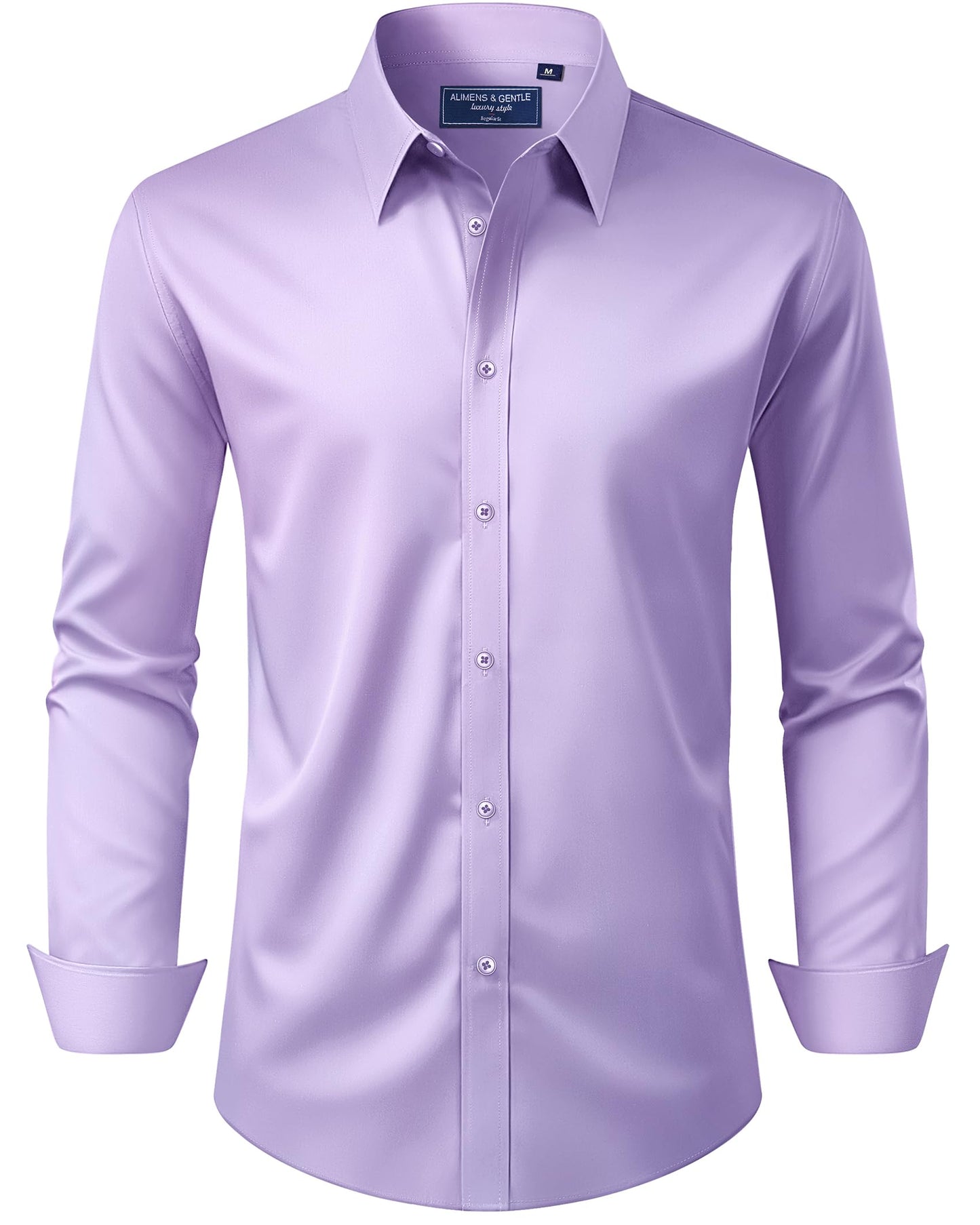 HOTAlimens & Gentle Men's Dress Shirt Regular Fit Stretch Stain Shield Long Sleeve Solid Business Wedding Button Down Shirts