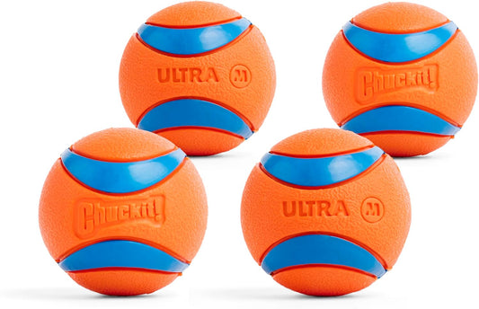 HOTChuckit! Ultra Ball Dog Toy - Medium Bouncy Fetch Balls For Dogs 20-60 lbs - Made from Durable Rubber - Floating Water Pet Toys - Size Medium - 2.5-inch Diameter - Pack of 4