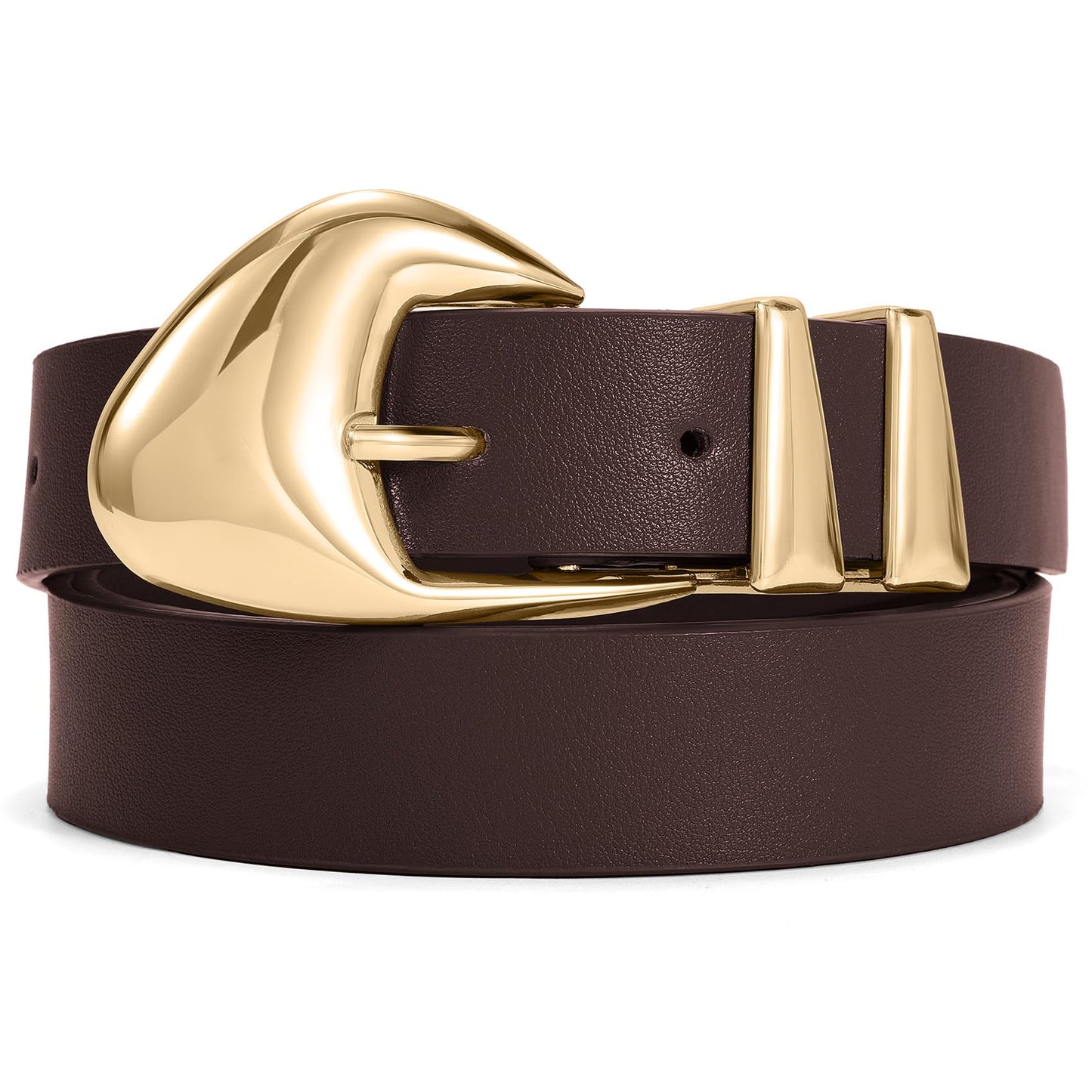 HOTXZQTIVE Women's Leather Belts for Jeans Dress Pants Black Brown Belts for Women Ladies Waist Belts with Gold Buckle