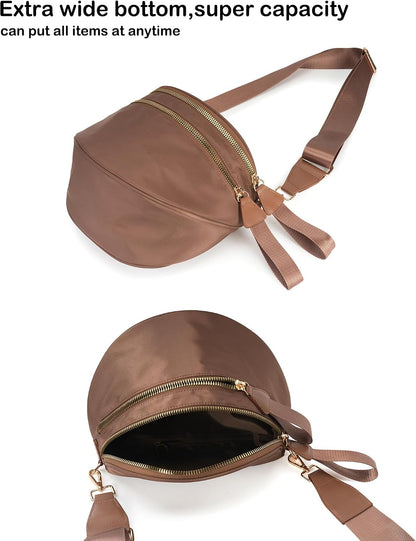 HOTFEIBOON Spacious Nylon Crossbody Bag Bum Bag Handbags Wallets Purses Trendy Shoulder Bag for Women